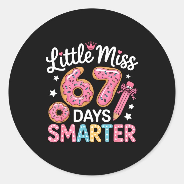 Little Miss 67 Days Smarter Kids Girls 67th Day Of Classic Round Sticker (Front)