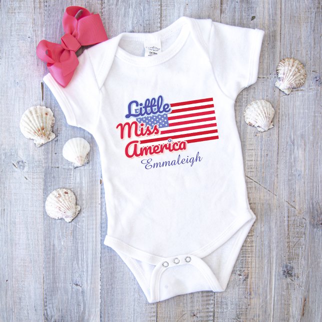 Little Miss America Flag Typography Girl Custom Baby Bodysuit (Creator Uploaded)