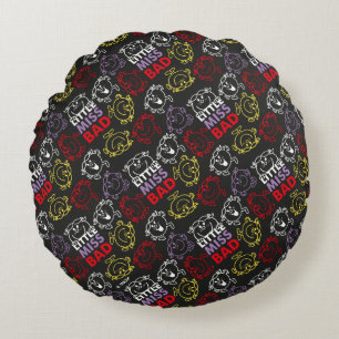 Little Miss Bad   Black, Red & Yellow Pattern Round Pillow