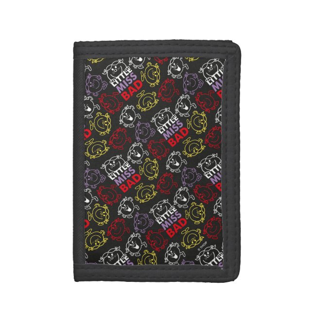 Little Miss Bad | Black, Red & Yellow Pattern Tri-fold Wallet (Front Vertical)