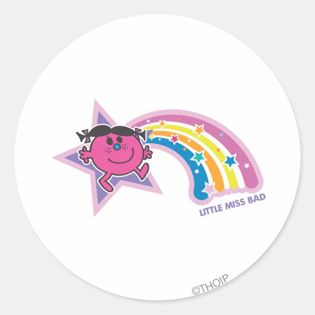 Little Miss Bad & Rainbow Classic Round Sticker (Front)