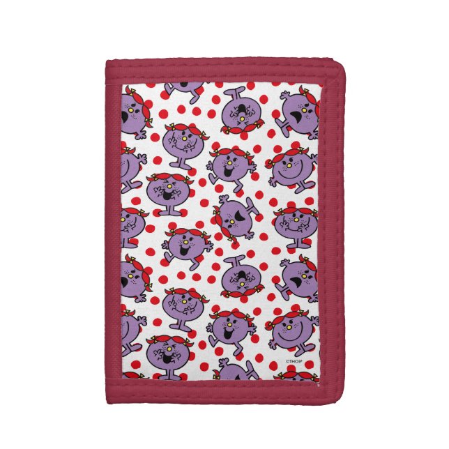 Little Miss Bad | Red Polka Dot Pattern Tri-fold Wallet (Front Vertical)