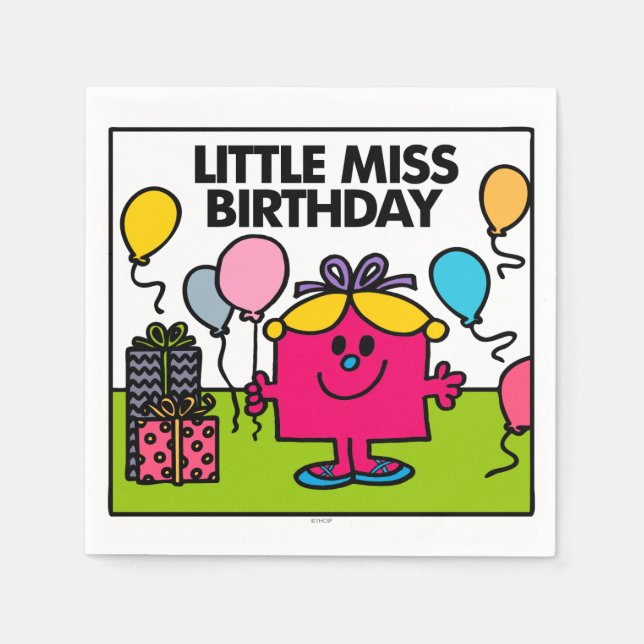 Little Miss Birthday | Presents & Balloons Napkins (Front)