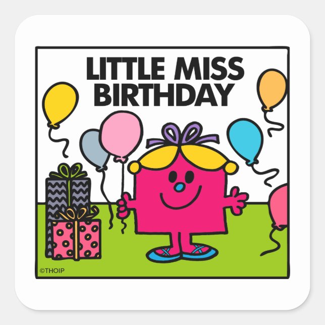 Little Miss Birthday | Presents & Balloons Square Sticker (Front)