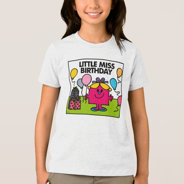 Little Miss Birthday | Presents & Balloons Tri-Blend Shirt (Front)