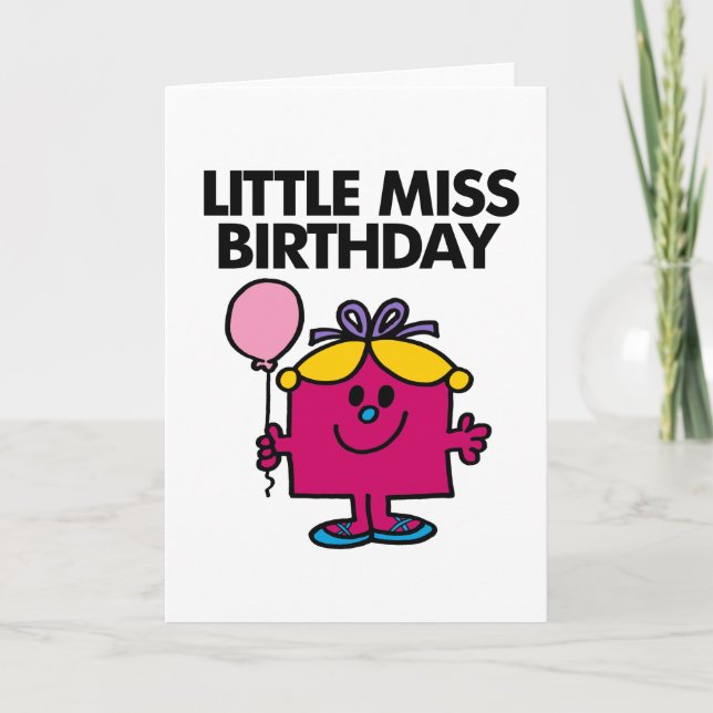 Little Miss Birthday With Pink Balloon Card (Front)