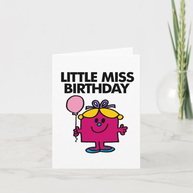 Little Miss Birthday With Pink Balloon Card (Front)