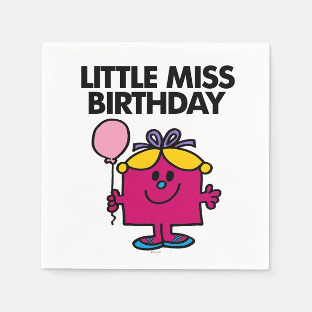 Little Miss Birthday With Pink Balloon Paper Napkins (Front)