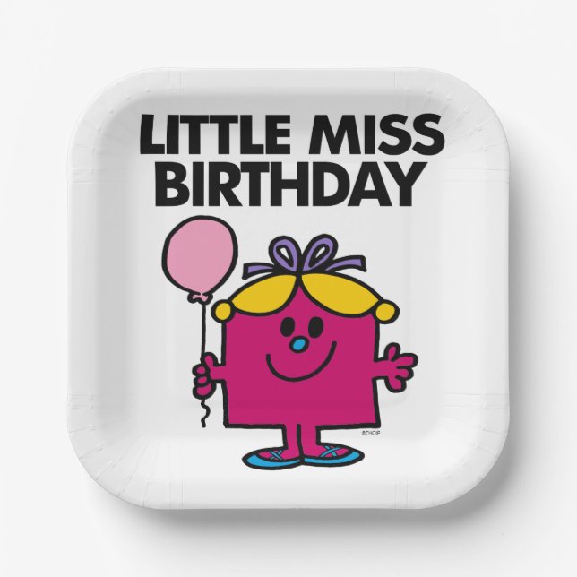 Little Miss Birthday With Pink Balloon Paper Plates (Front)