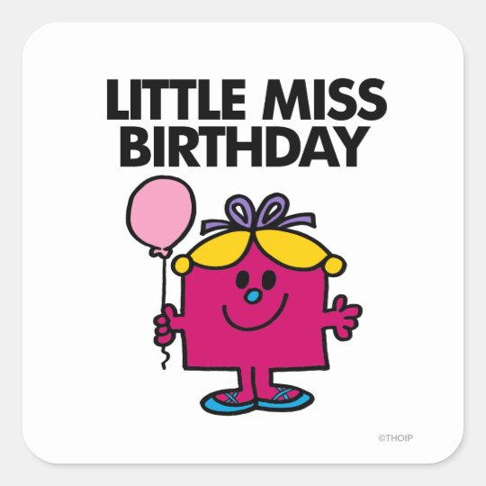 Little Miss Birthday With Pink Balloon Square Sticker | Zazzle.com