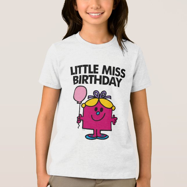 Little Miss Birthday With Pink Balloon Tri-Blend Shirt (Front)