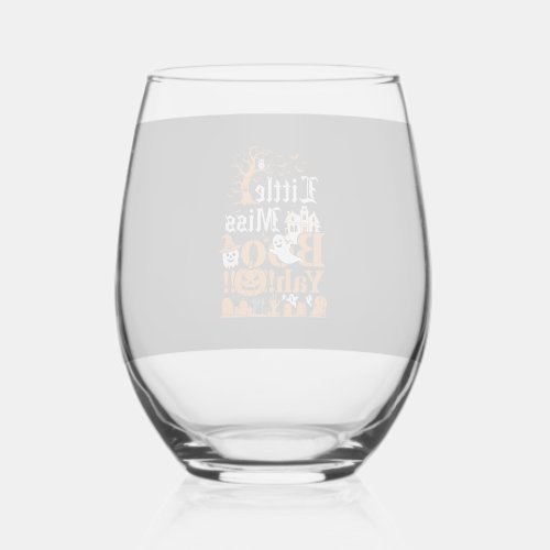 Little Miss Boo Yah Halloween Ghost Pumpkin Bats Stemless Wine Glass
