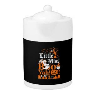 Little Miss Boo Yah Halloween Ghost Pumpkin Bats Teapot