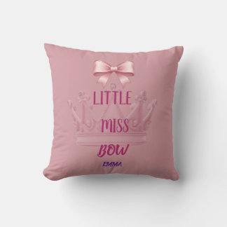Little Miss Bow Personalized Birthday Girl Throw Pillow