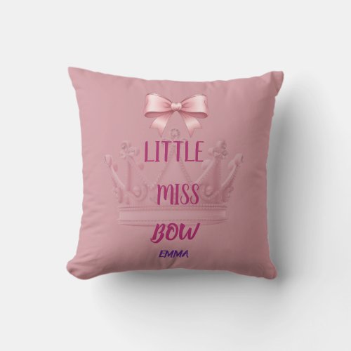 Little Miss Bow Personalized Birthday Girl Throw Pillow