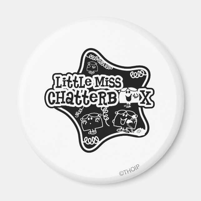 Little Miss Chatterbox | Black & White Star Magnet (Front)