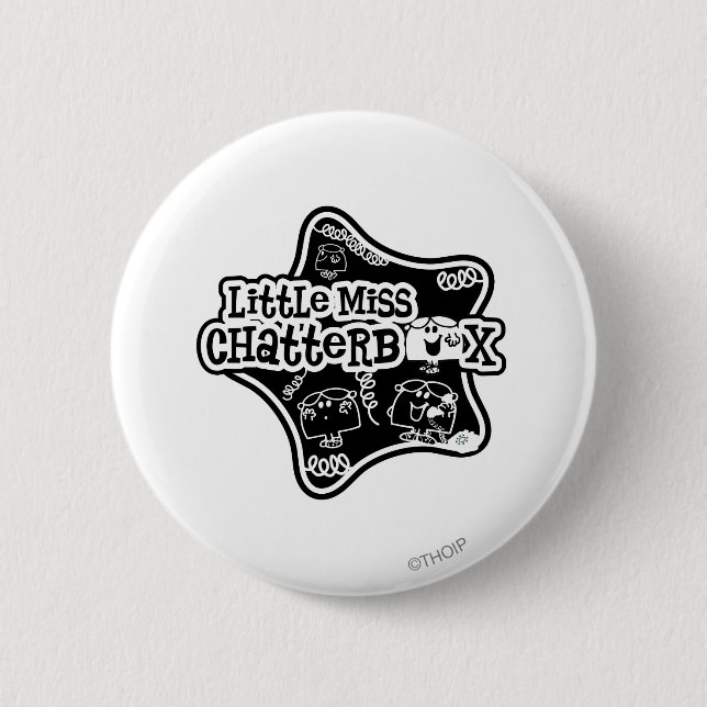 Little Miss Chatterbox | Black & White Star Pinback Button (Front)
