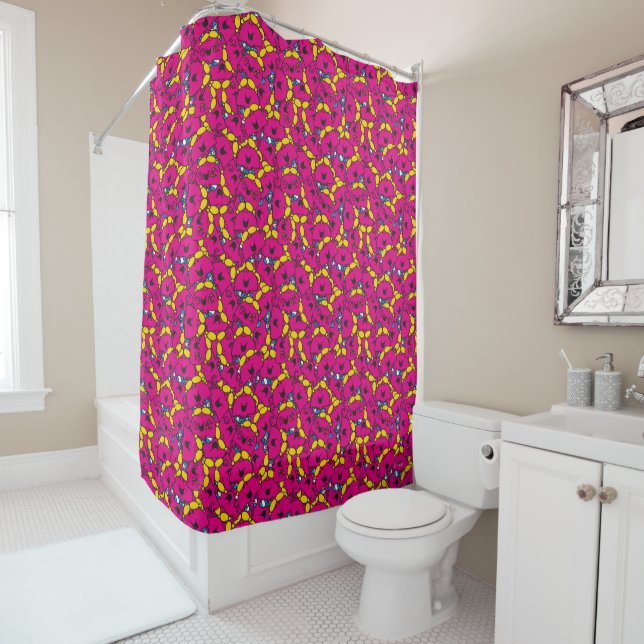 Little Miss Chatterbox | Bright Pink Pattern Shower Curtain (In Situ)