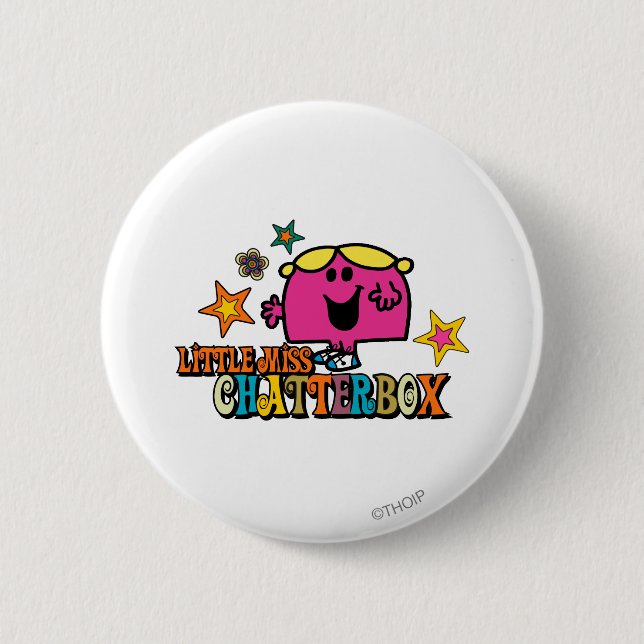 Little Miss Chatterbox & Colorful Stars Pinback Button (Front)