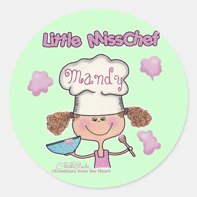 Little Miss Chef Personalize Classic Round Sticker (Front)