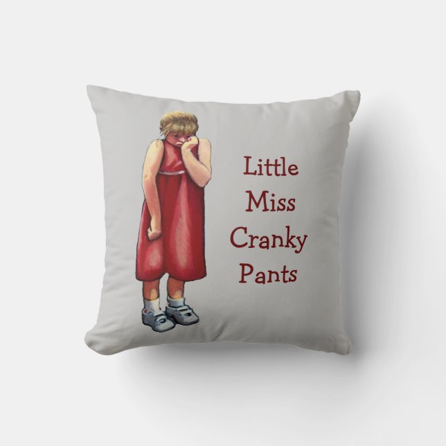Little Miss Cranky Pants: Pouting Girl: Pastel Art Throw Pillow (Front)