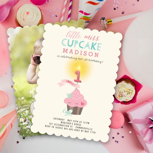 Little Miss Cupcake Princess Girls 1st Birthday Invitation