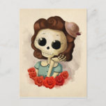Little Miss Death And Roses Postcard at Zazzle
