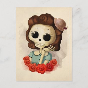 Little Miss Death And Roses Postcard by colonelle at Zazzle