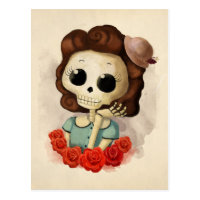Little Miss Death and Roses Postcard