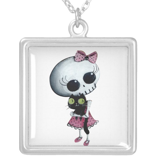 Little Miss Death - Halloween Beauty Silver Plated Necklace (Front)