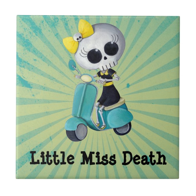 Little Miss Death on Scooter Ceramic Tile (Front)