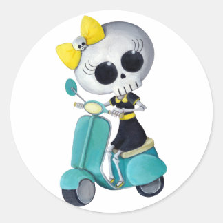 Little Miss Death on Scooter Classic Round Sticker