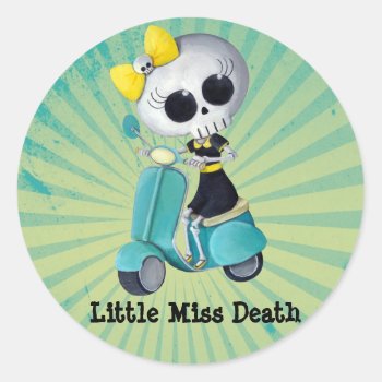 Little Miss Death On Scooter Classic Round Sticker by partymonster at Zazzle