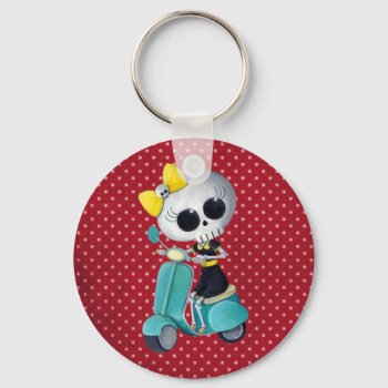 Little Miss Death On Scooter Keychain by colonelle at Zazzle