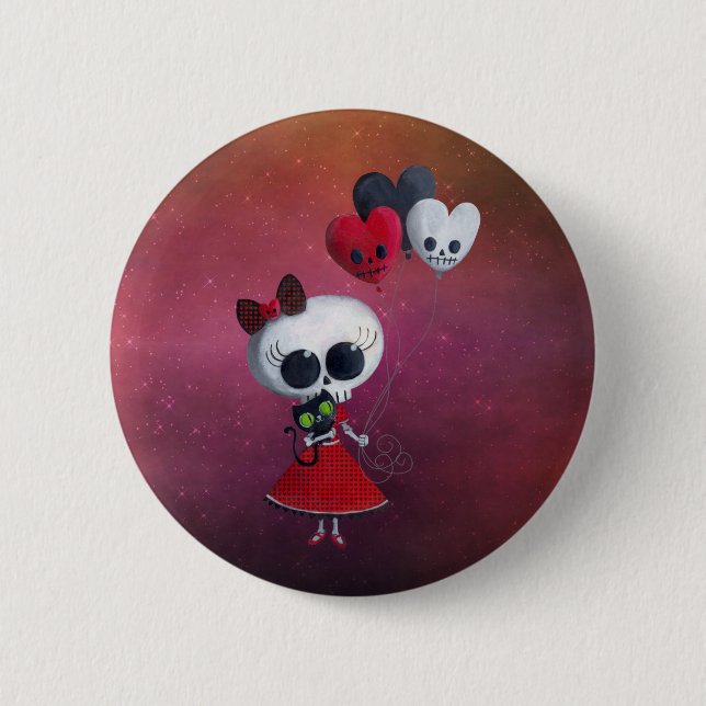 Little Miss Death Valentine Girl Button (Front)