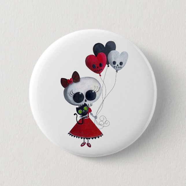 Little Miss Death Valentine Girl Button (Front)