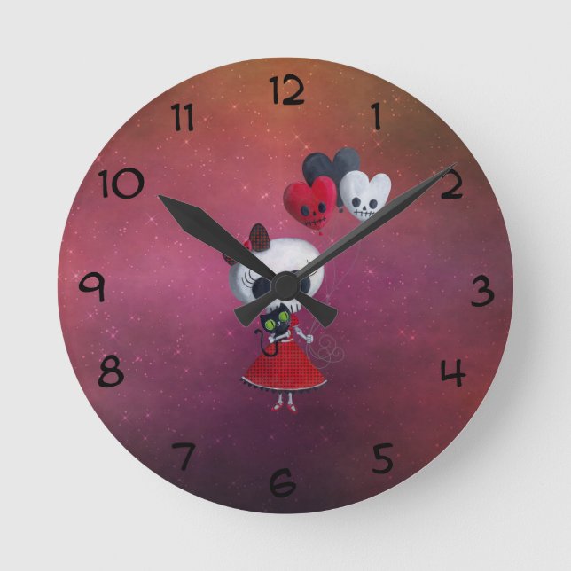 Little Miss Death Valentine Girl Round Clock (Front)