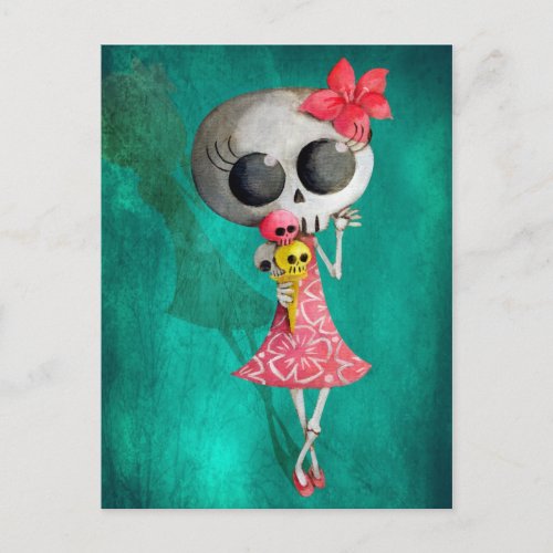 Little Miss Death with Halloween Ice Cream Postcard