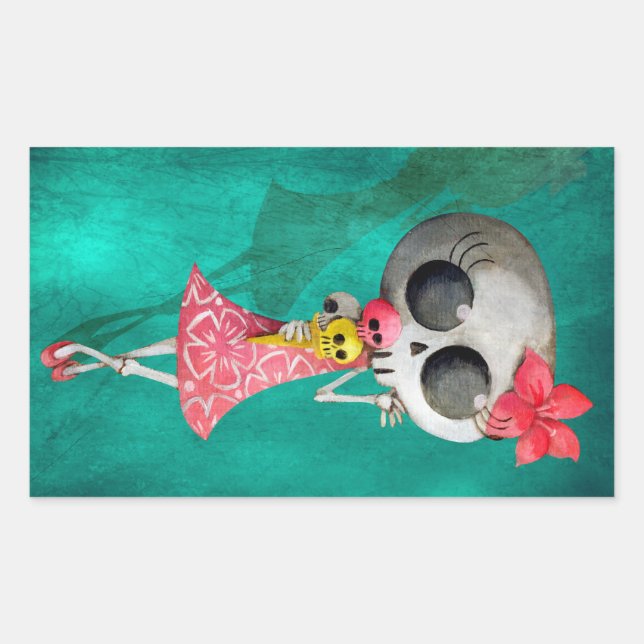 Little Miss Death with Halloween Ice Cream Rectangular Sticker (Front)