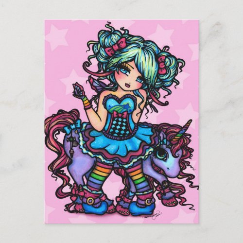 Little Miss Deelish Fairy Unicorn Princess Fantasy Postcard