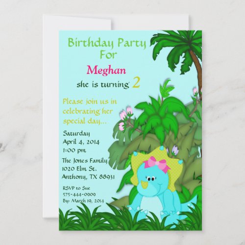 Little Miss Dino Birthday Invitation