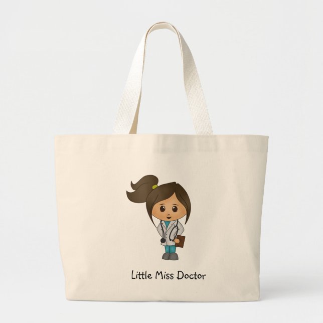 Little Miss Doctor - Cute Brunette Large Tote Bag (Front)