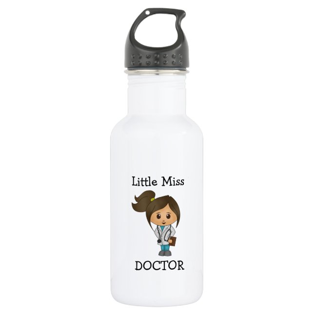Little Miss Doctor - Cute Brunette Water Bottle (Front)