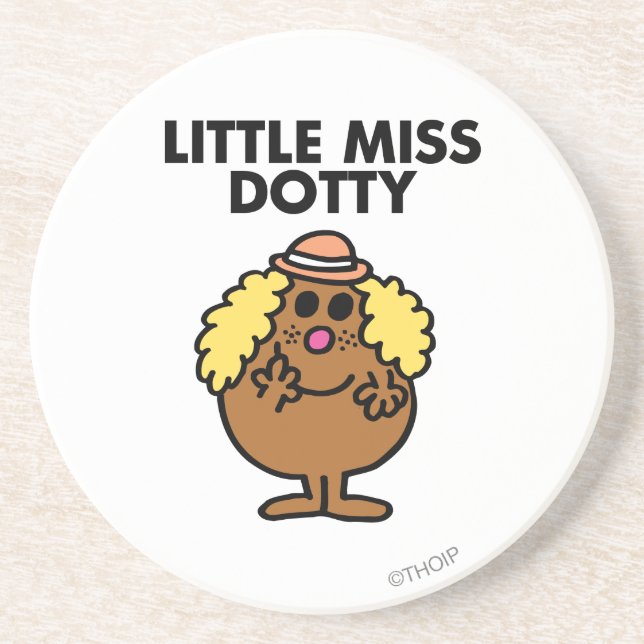 Little Miss Dotty | Black Lettering Coaster (Front)