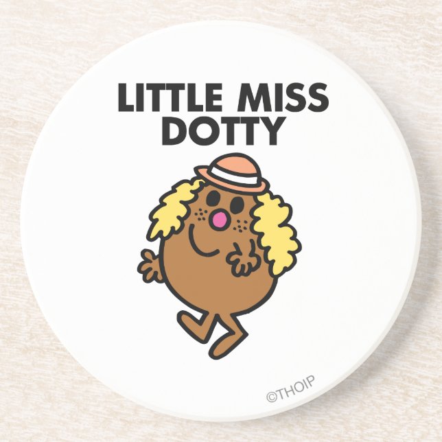 Little Miss Dotty Waving Sandstone Coaster (Front)
