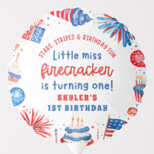 Little Miss Firecracker 4th of July 1st Birthday Balloon
