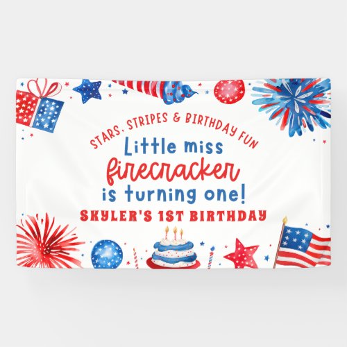 Little Miss Firecracker 4th of July 1st Birthday Banner