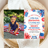 Little Miss Firecracker 4th of July 1st Birthday Invitation