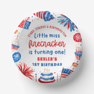 Little Miss Firecracker 4th of July 1st Birthday Paper Bowls