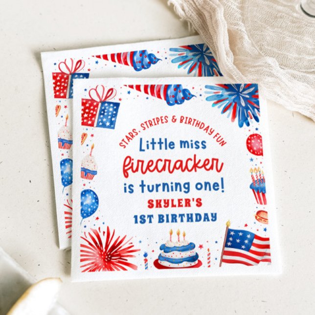 Little Miss Firecracker 4th of July 1st Birthday Paper Dinner Napkins (Little Miss Firecracker 4th of July 1st Birthday Paper Dinner Napkins)